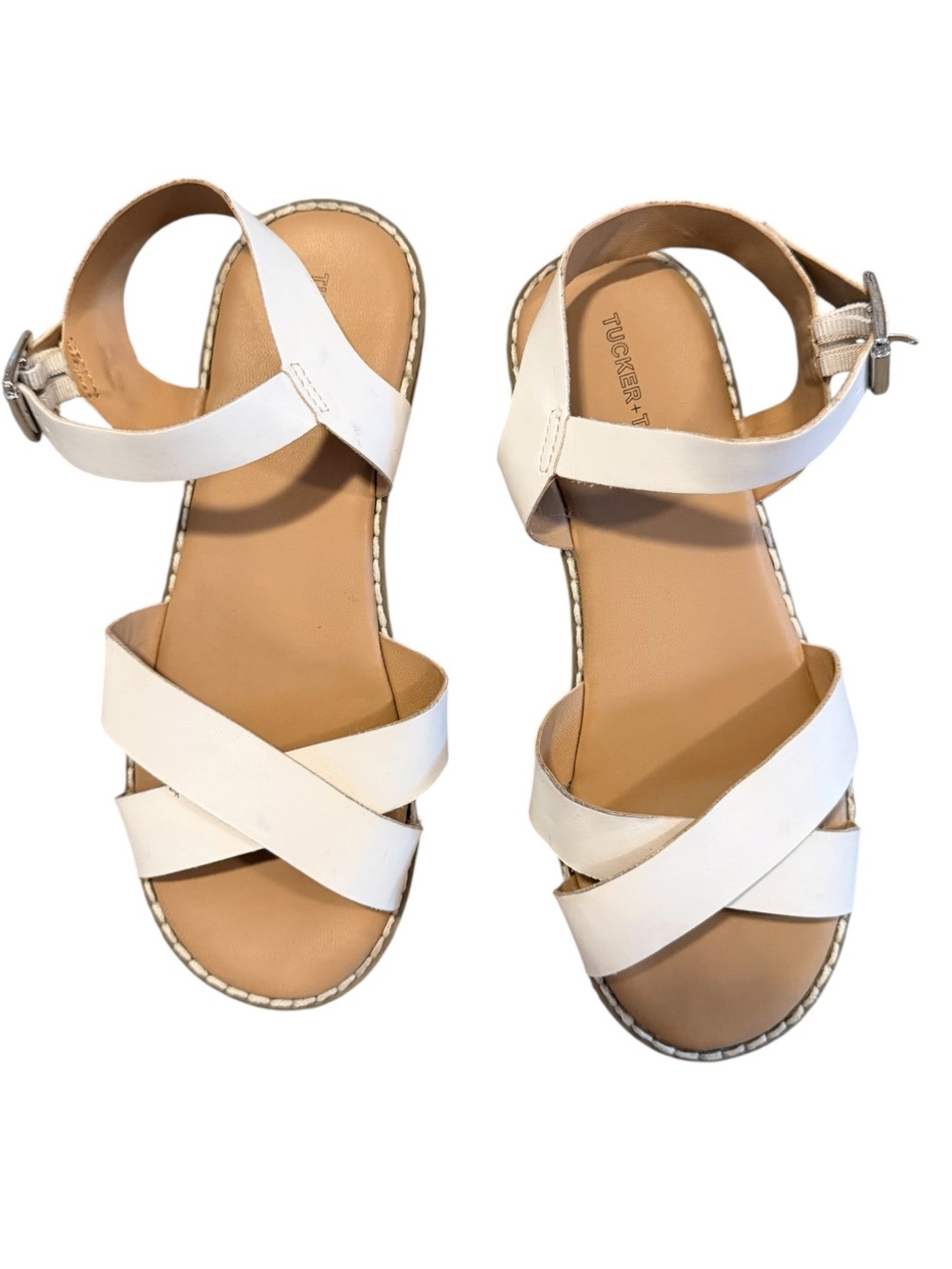 Tucker + Tate Cream Cross-Strap Leather Sandals